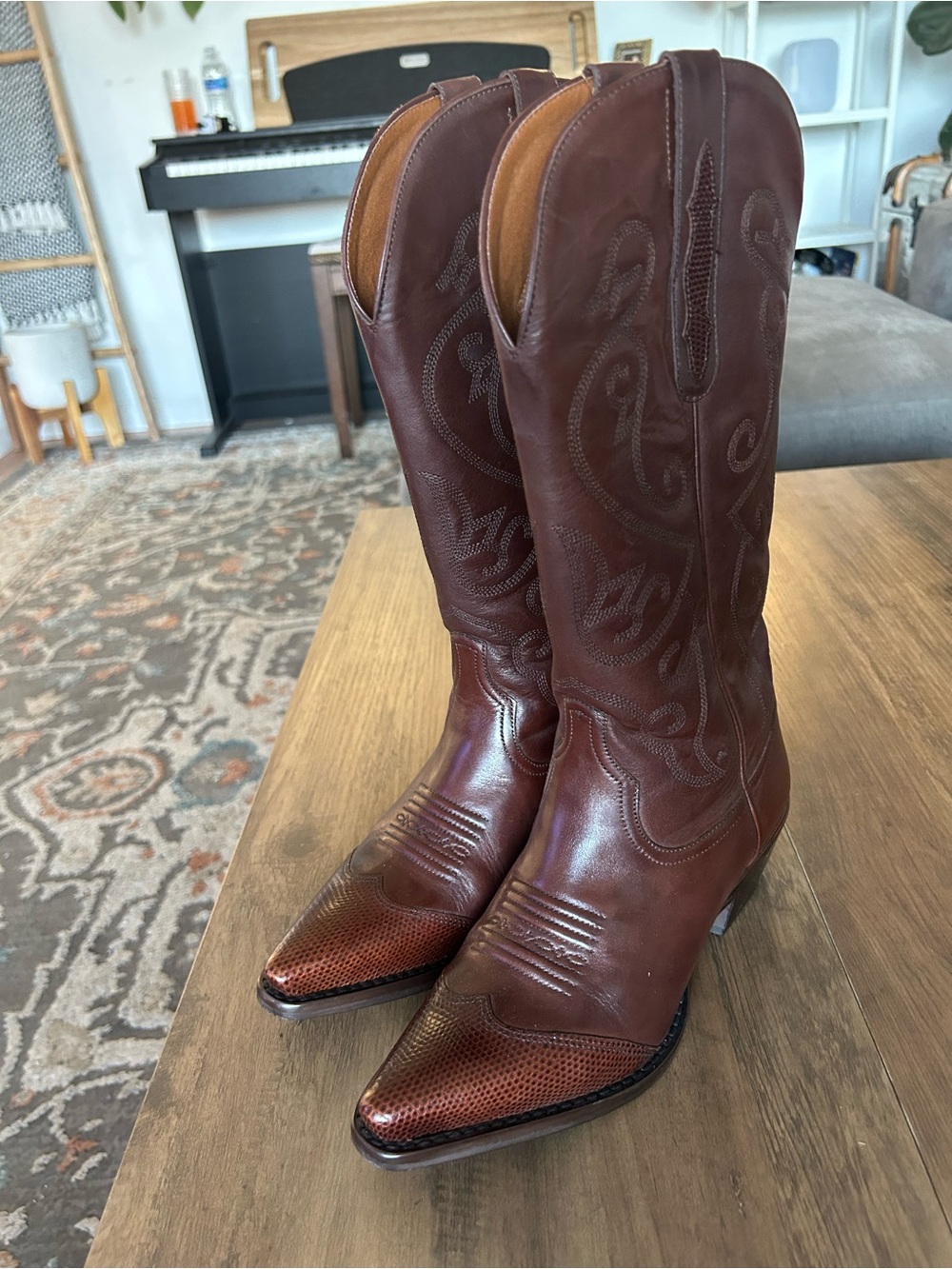 Nine West Dark Brown EVIE Leather 100% Cowboy Boots country western shoes 7.5